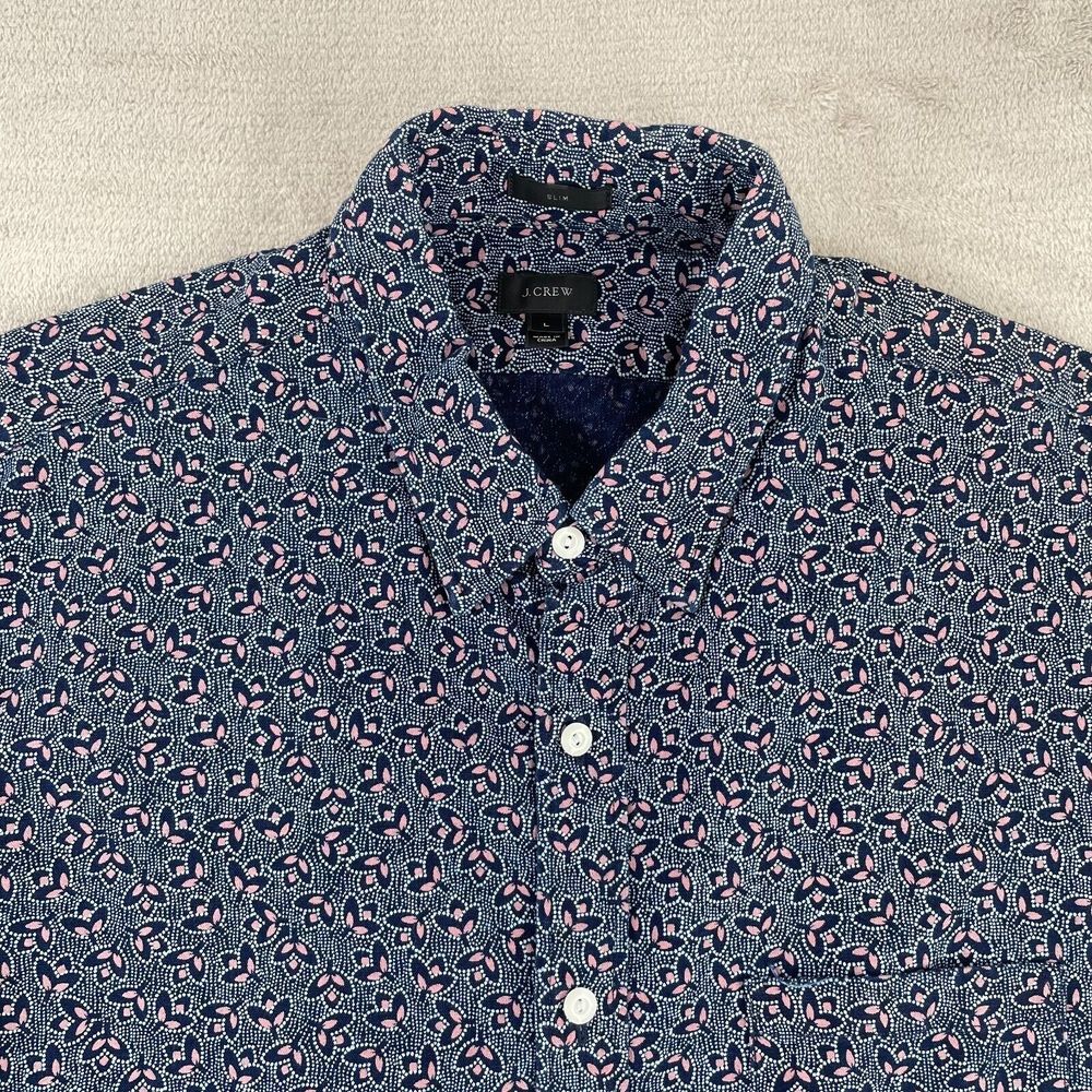 J Crew Shirt Men Large Blue Floral AOP Slim Fit Long Sleeve Casual Preppy
